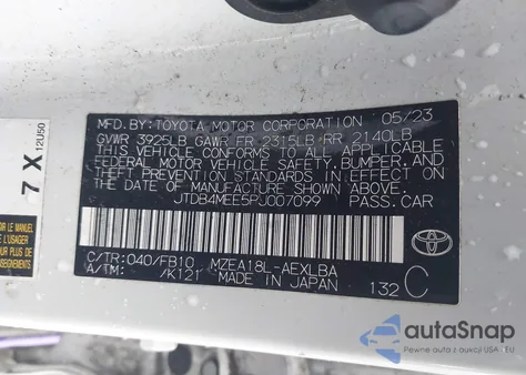 2023 Toyota Corolla Le z USA, uszkodzony, nr VIN JTDB4MEE5PJ007099